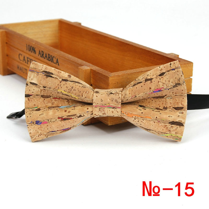 New Cork Wood Fashion Bow Ties Mens Novelty Handmade Solid Neckwear for Mens Wedding Party Man Gift Accessories Men Bowtie