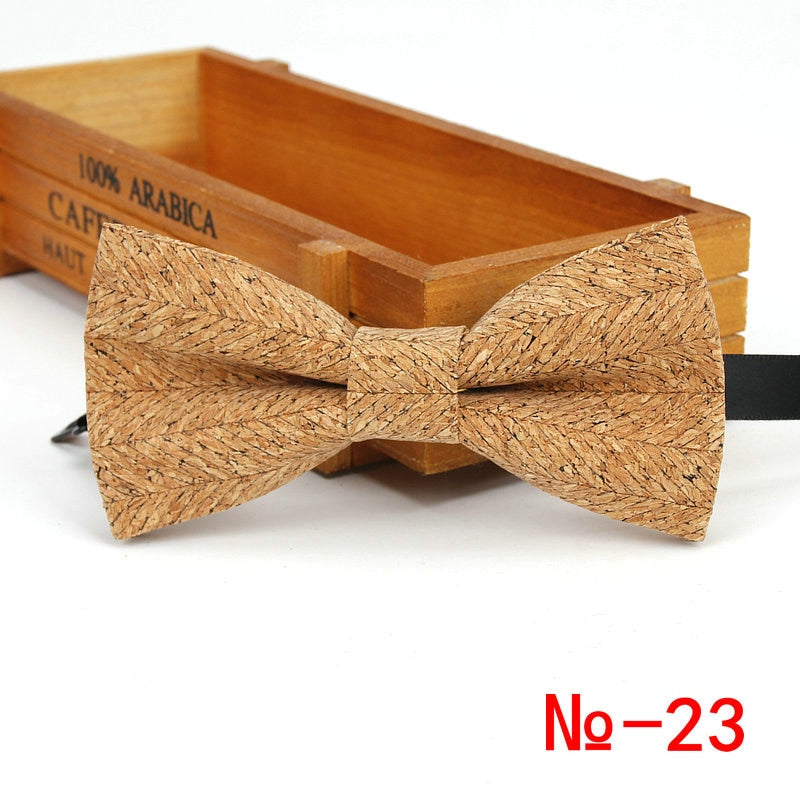 New Cork Wood Fashion Bow Ties Mens Novelty Handmade Solid Neckwear for Mens Wedding Party Man Gift Accessories Men Bowtie