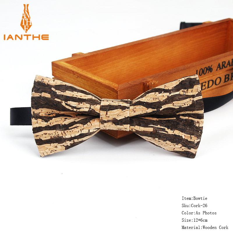 New Cork Wood Fashion Bow Ties Mens Novelty Handmade Solid Neckwear for Mens Wedding Party Man Gift Accessories Men Bowtie