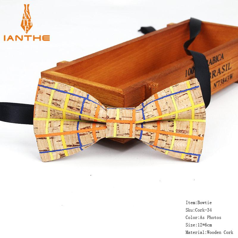 New Cork Wood Fashion Bow Ties Mens Novelty Handmade Solid Neckwear for Mens Wedding Party Man Gift Accessories Men Bowtie