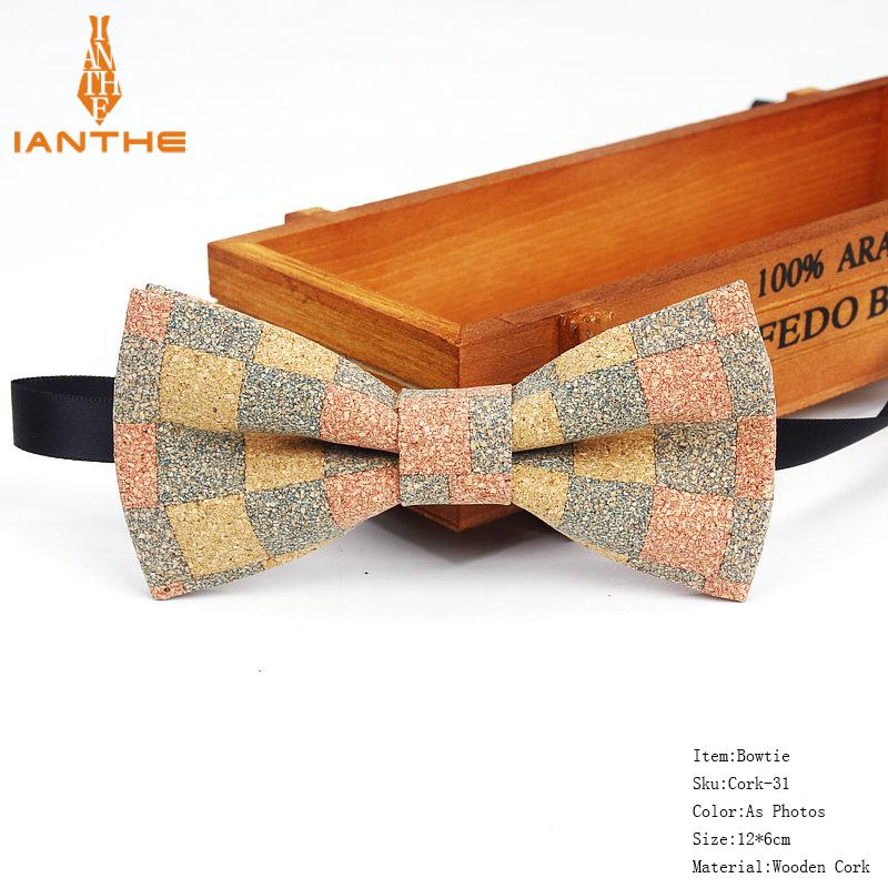 New Cork Wood Fashion Bow Ties Mens Novelty Handmade Solid Neckwear for Mens Wedding Party Man Gift Accessories Men Bowtie