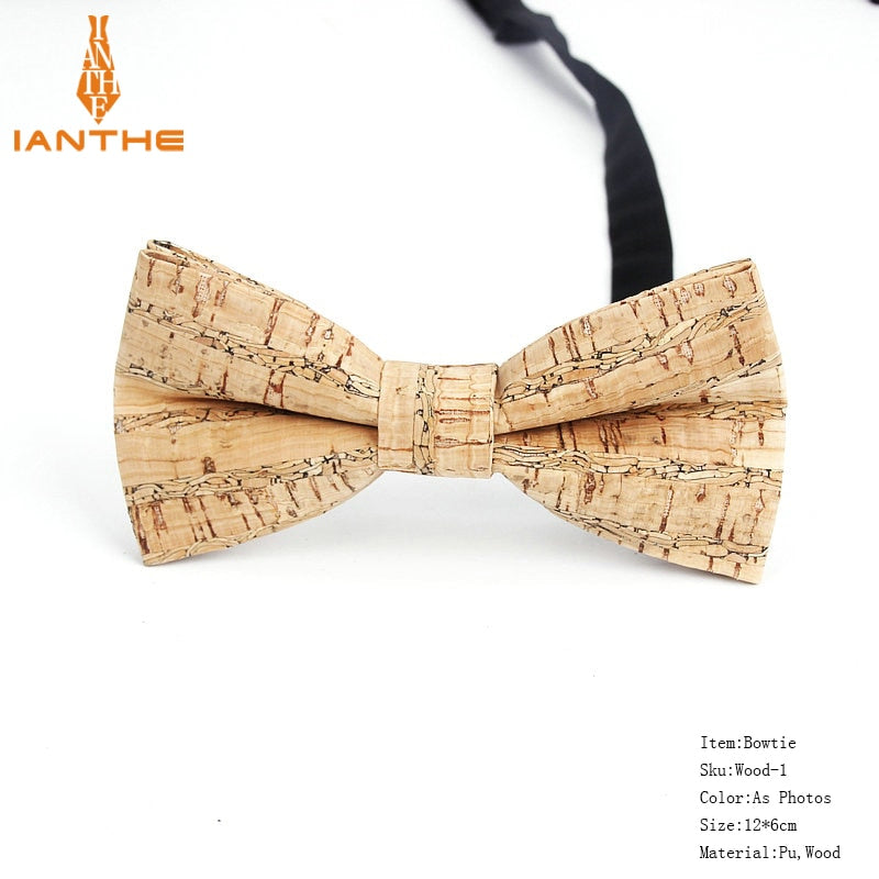 New Cork Wood Fashion Bow Ties Mens Novelty Handmade Solid Neckwear for Mens Wedding Party Man Gift Accessories Men Bowtie