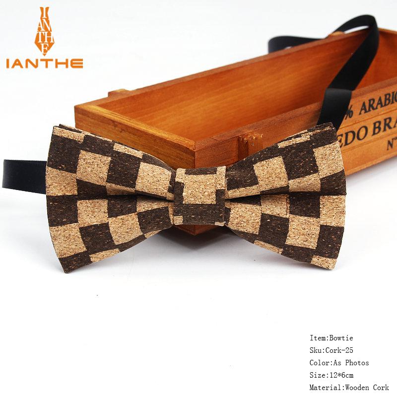 New Cork Wood Fashion Bow Ties Mens Novelty Handmade Solid Neckwear for Mens Wedding Party Man Gift Accessories Men Bowtie