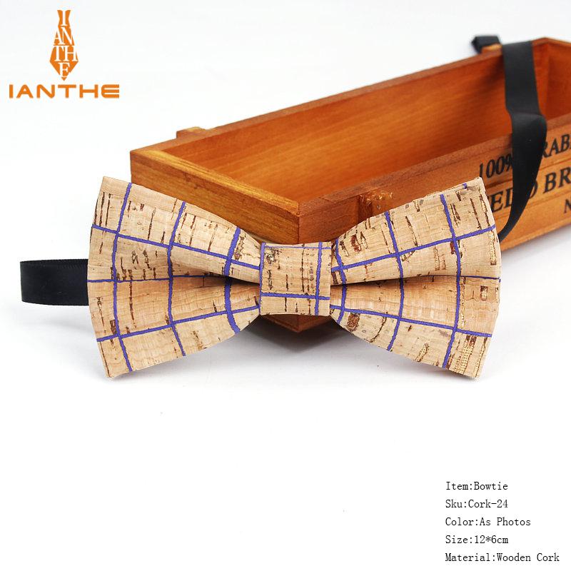 New Cork Wood Fashion Bow Ties Mens Novelty Handmade Solid Neckwear for Mens Wedding Party Man Gift Accessories Men Bowtie