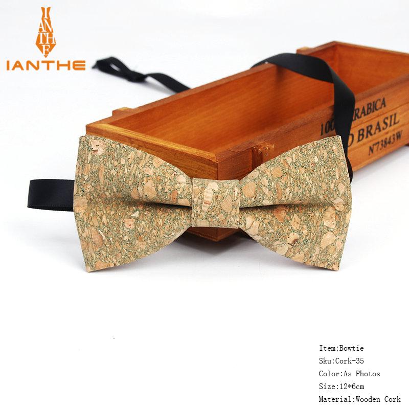 New Cork Wood Fashion Bow Ties Mens Novelty Handmade Solid Neckwear for Mens Wedding Party Man Gift Accessories Men Bowtie