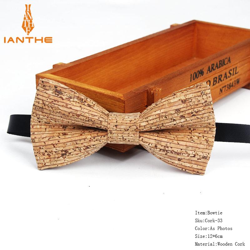 New Cork Wood Fashion Bow Ties Mens Novelty Handmade Solid Neckwear for Mens Wedding Party Man Gift Accessories Men Bowtie