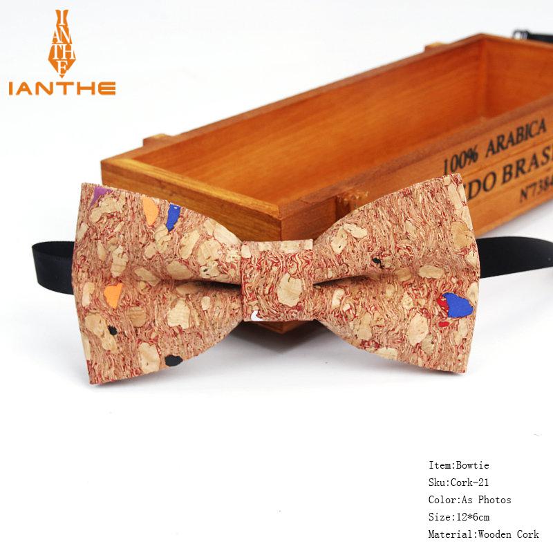 New Cork Wood Fashion Bow Ties Mens Novelty Handmade Solid Neckwear for Mens Wedding Party Man Gift Accessories Men Bowtie