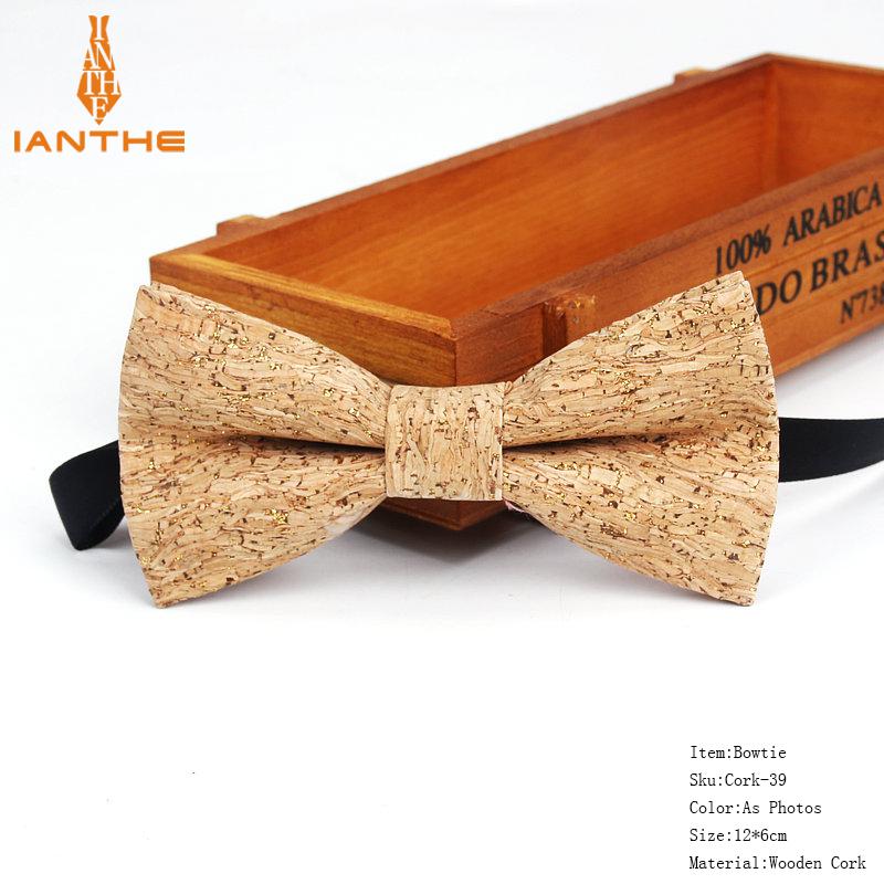 New Cork Wood Fashion Bow Ties Mens Novelty Handmade Solid Neckwear for Mens Wedding Party Man Gift Accessories Men Bowtie