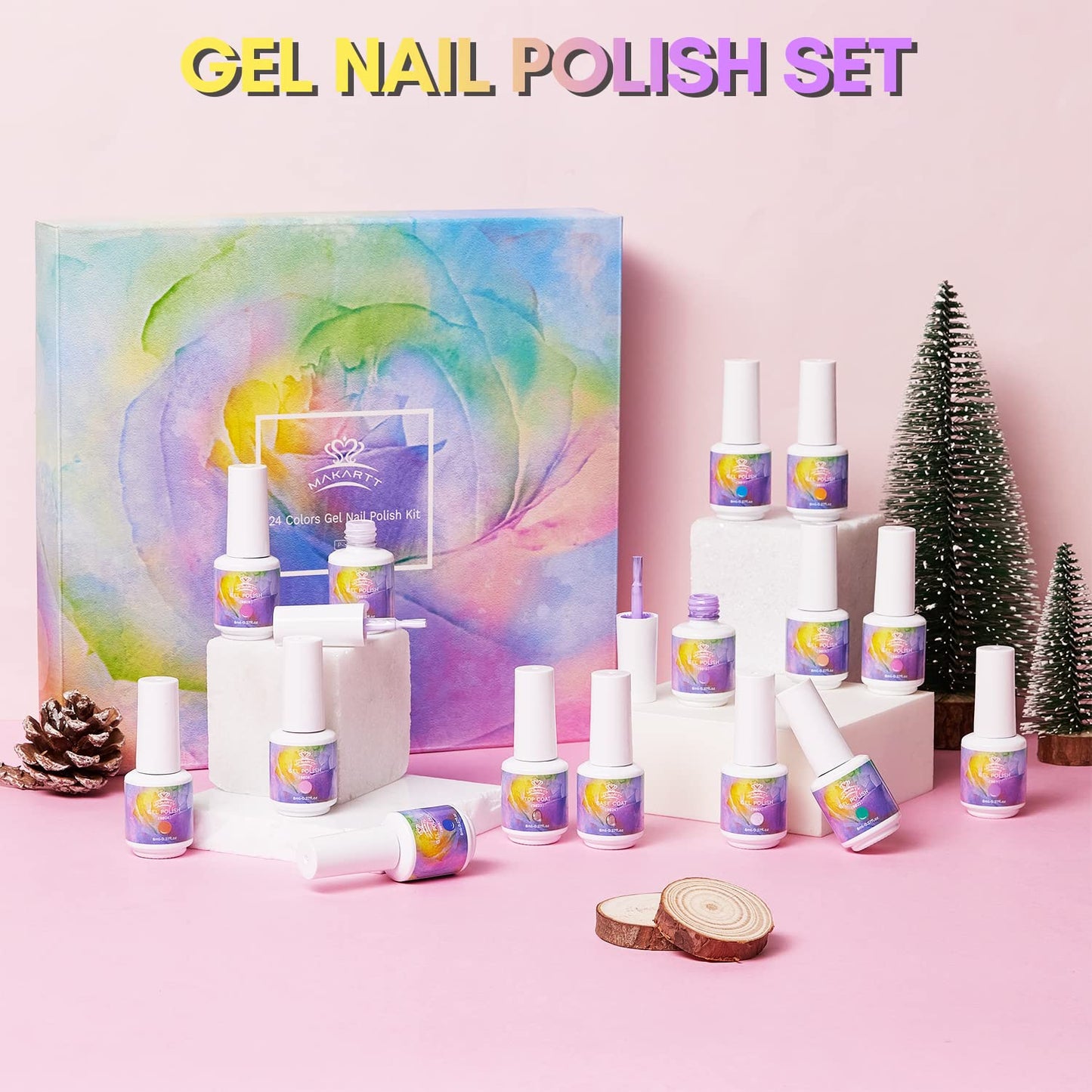 Makartt Gel Nail Polish Kit 22 Colors Soak Off Fall Color Gel Polish Set White Nude Orange Autumn Rainbow Glitter Gel Nail Kit