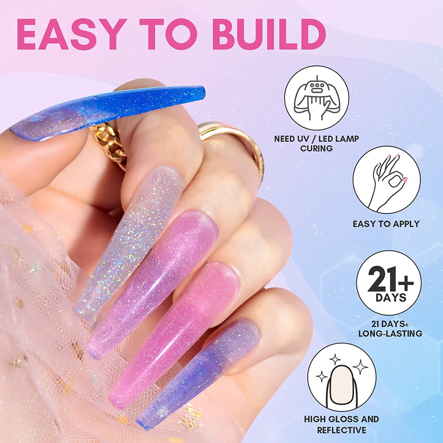 Makartt Jelly Glitter Poly Nail Gel Kit- Translucent Glitter Gel Nail Extension Gel Nail Enhancement Set for Beginner Manicure