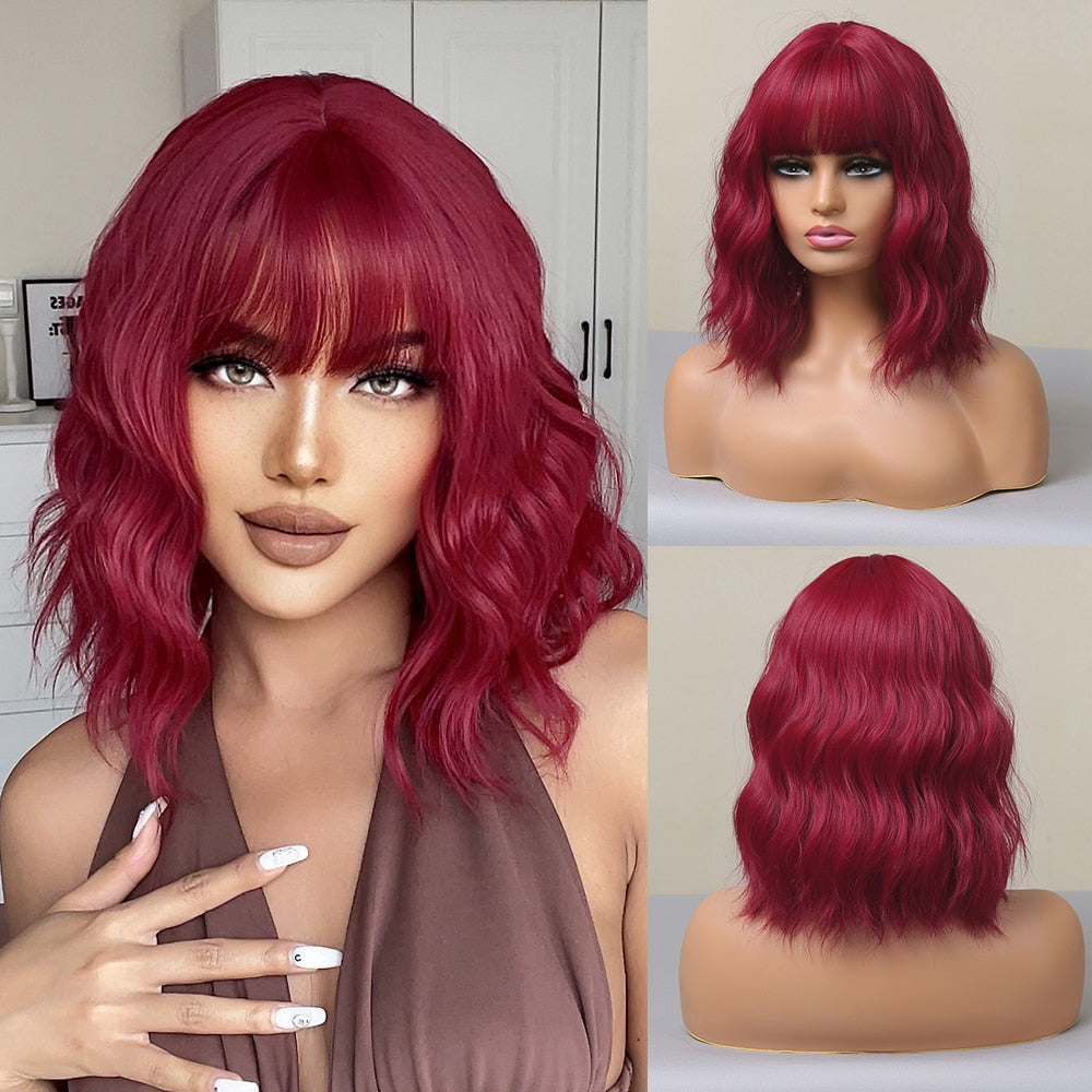 EASIHAIR Synthetic Wigs for Women Ombre Brown Blonde Wigs with Bangs Layered Cosplay Wigs Heat Resistant Medium Length Wig