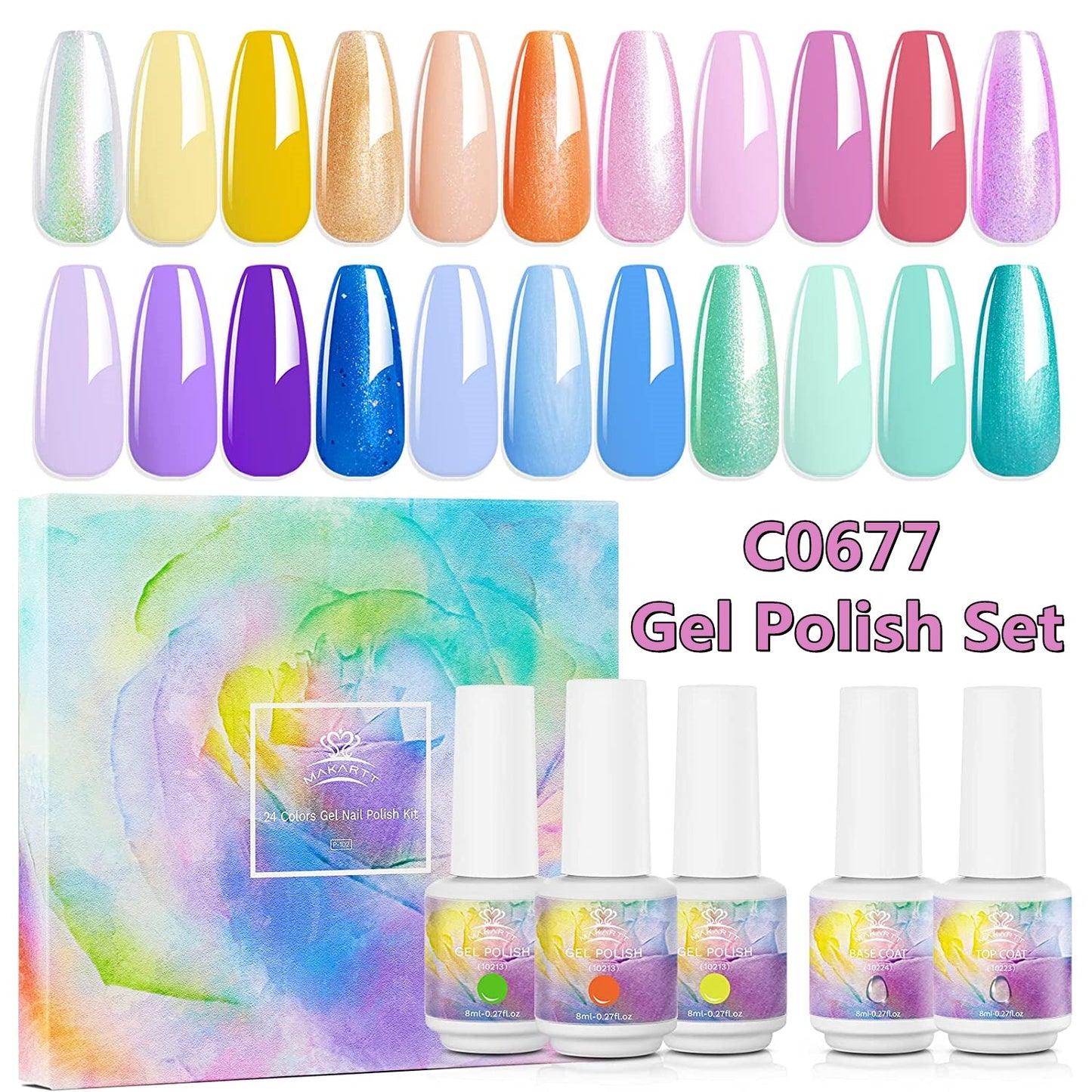 Makartt Gel Nail Polish Kit 22 Colors Soak Off Fall Color Gel Polish Set White Nude Orange Autumn Rainbow Glitter Gel Nail Kit