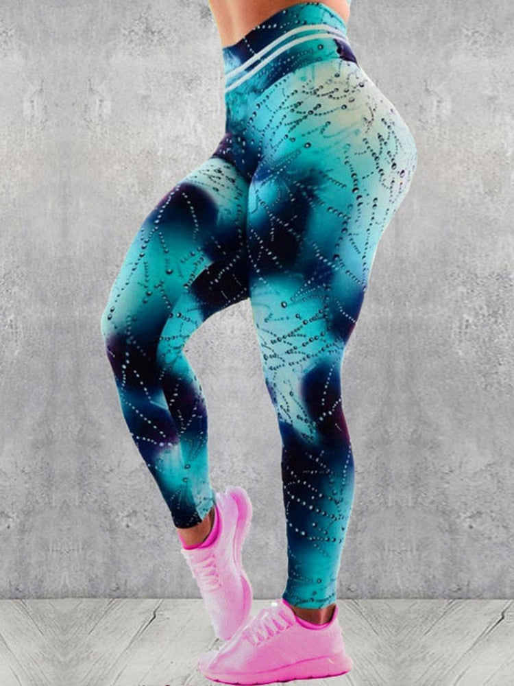 Women's Casual Slim Iridescent Reflective Material Printed Fitness Leggings Slim Stretch Elastic Glow in Dark Pants Trousers