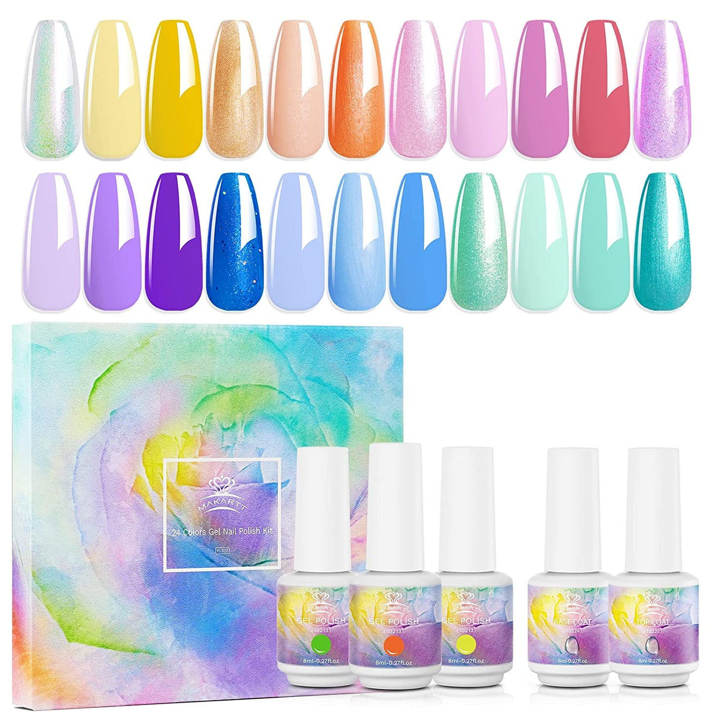 Makartt Gel Nail Polish Kit 22 Colors Soak Off Fall Color Gel Polish Set White Nude Orange Autumn Rainbow Glitter Gel Nail Kit