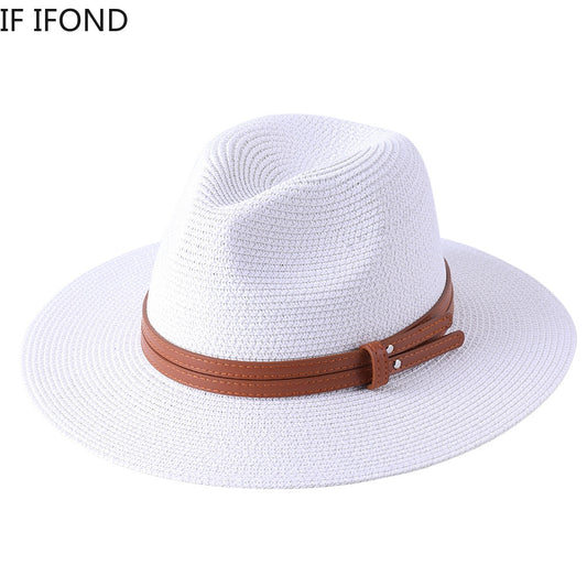 New Natural Panama Soft Shaped Straw Hat Summer Women/Men Wide Brim Beach Sun Cap UV Protection Fedora Hat